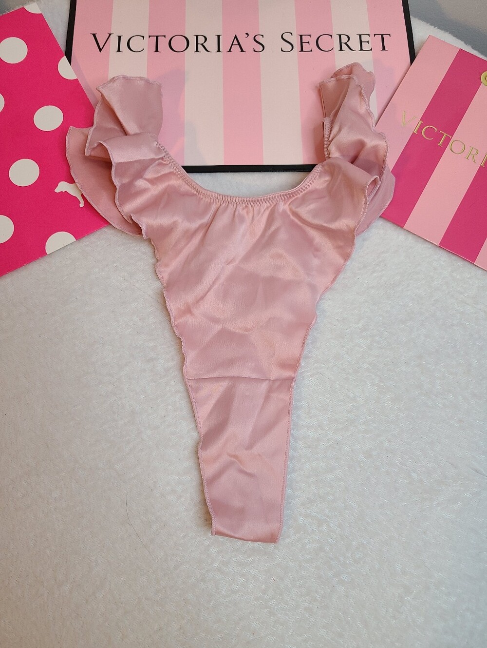 Victoria's Secret French Cut Satin Flutter Thong Panty Size M Pink